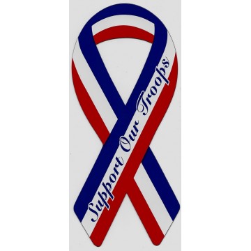 Support Our Troops Red White And Blue Ribbon Auto Magnet 